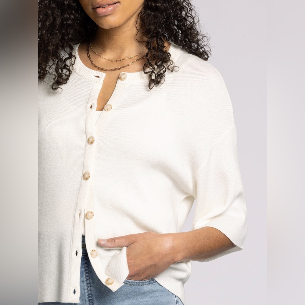 Thread & Supply White Button-Up Cardigan Shirt